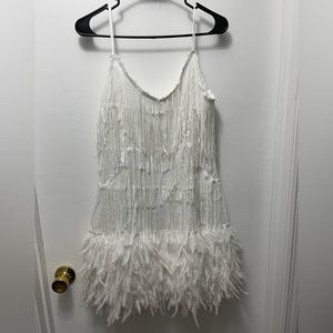 White Fringe Feather Dress